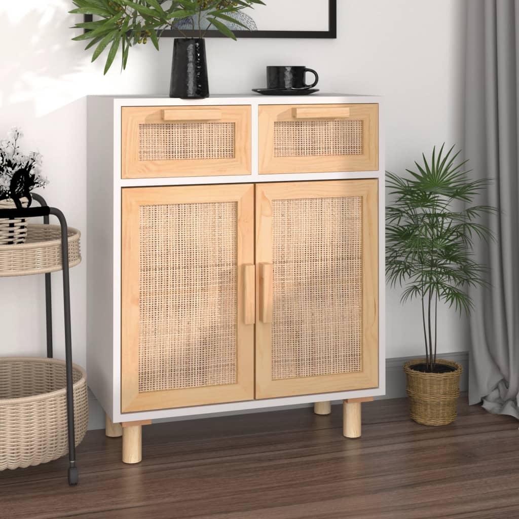 Příborník Hnědý 60X30X75 Cm Masivní Borovice A Přírodní Ratan