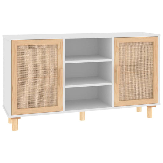 Příborník Bílý 105X30X60 Cm Masivní Borovice A Přírodní Ratan