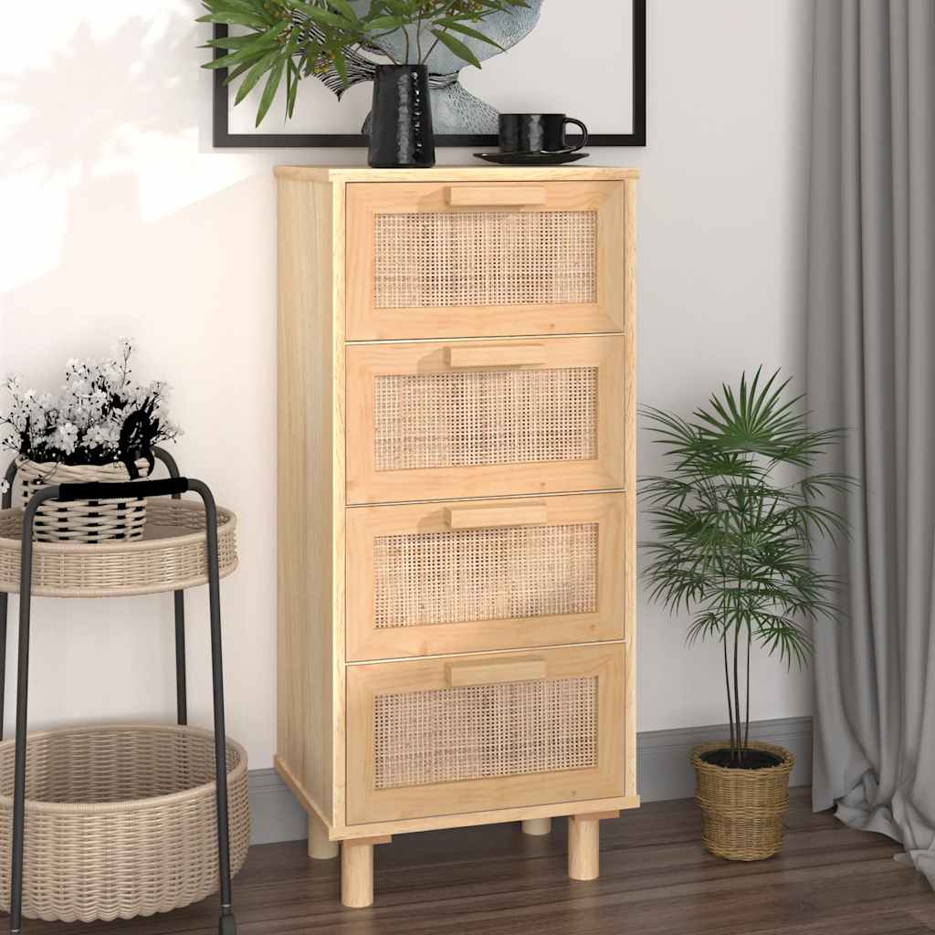 Příborník Hnědý 40X30X90 Cm Masivní Borovice A Přírodní Ratan