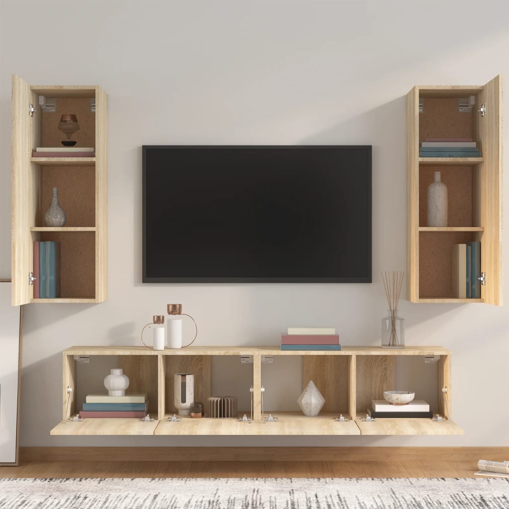 4Dílný Set Tv Skříněk Dub Sonoma Kompozitní Dřevo