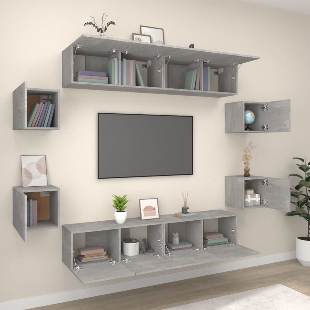 8Dílný Set Tv Skříněk Betonově Šedý Kompozitní Dřevo