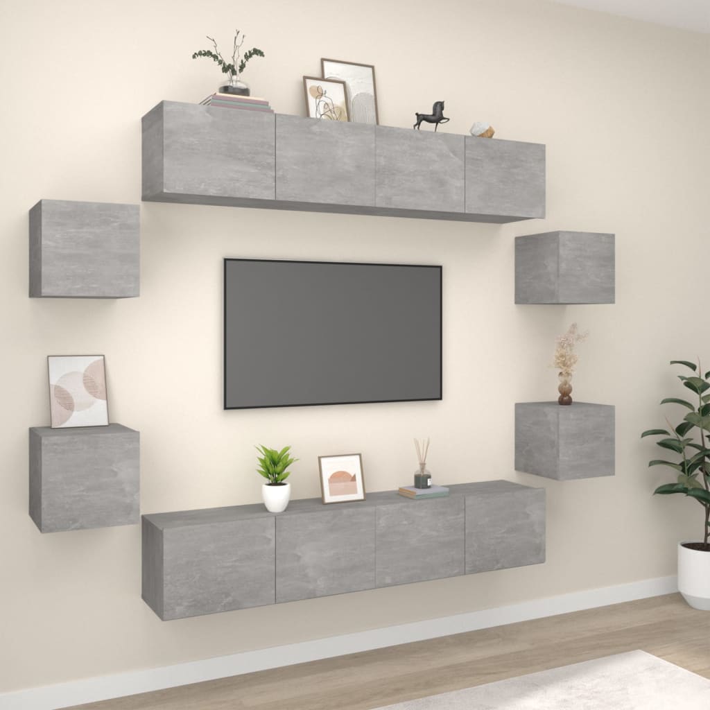 8Dílný Set Tv Skříněk Betonově Šedý Kompozitní Dřevo