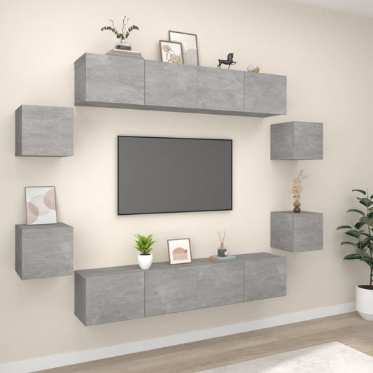 8Dílný Set Tv Skříněk Betonově Šedý Kompozitní Dřevo