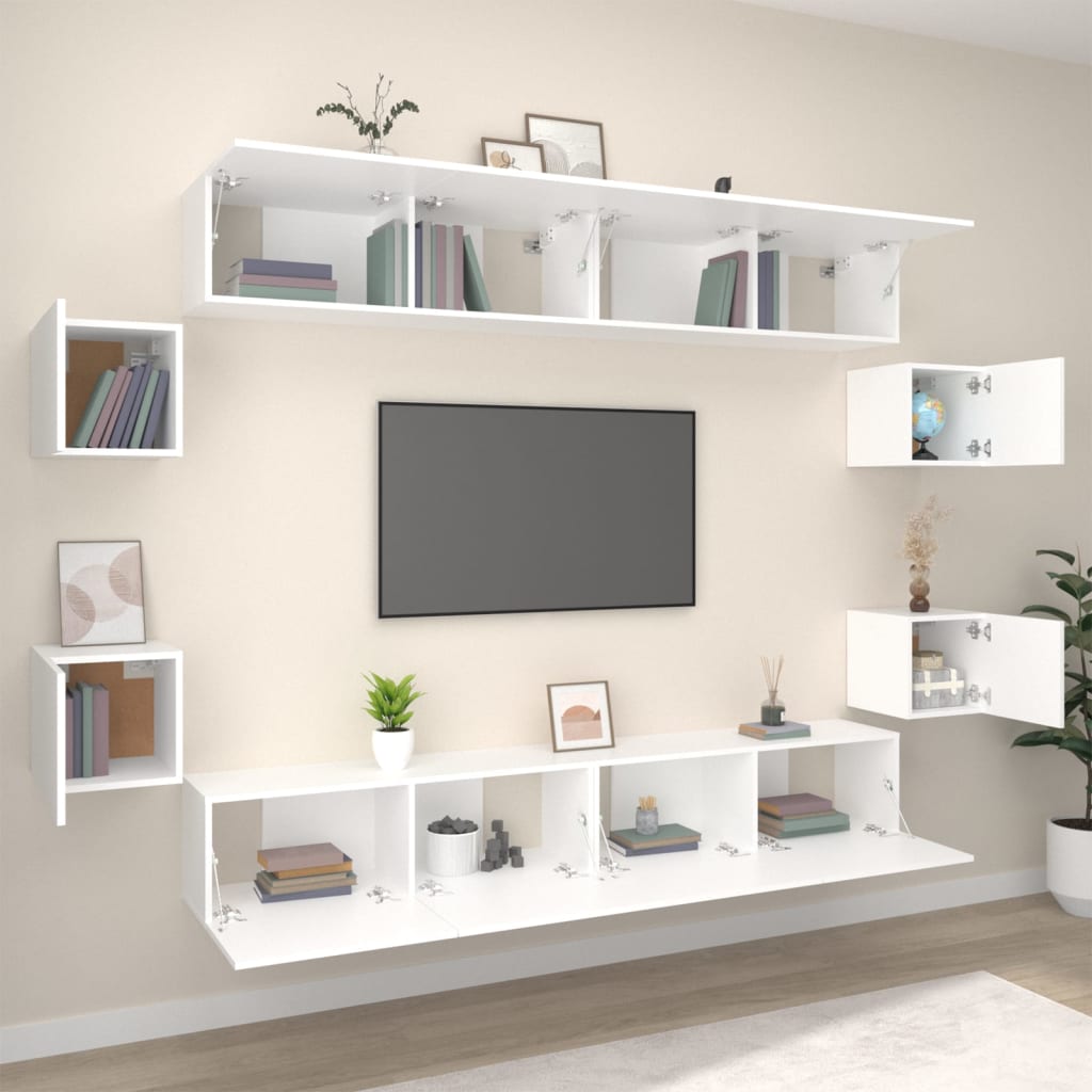 8Dílný Set Tv Skříněk Bílý Kompozitní Dřevo