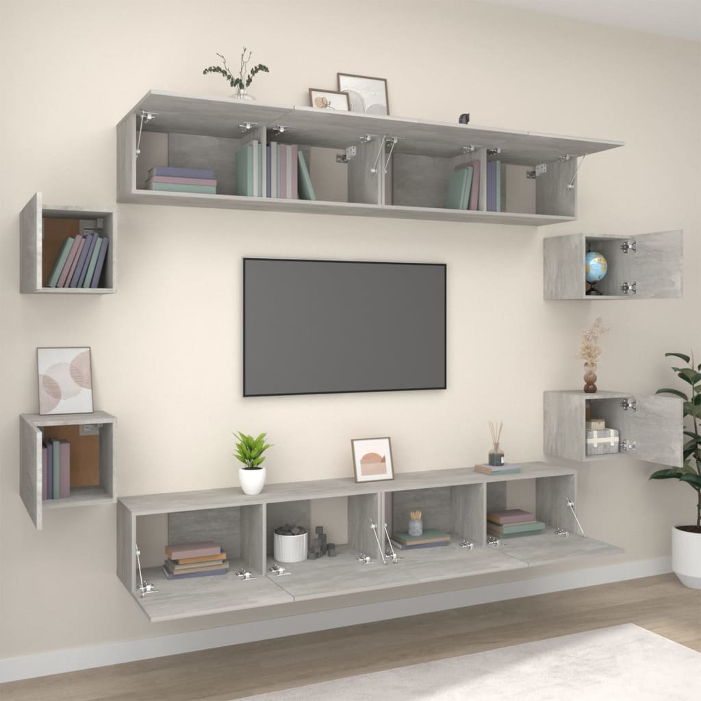 8Dílný Set Tv Skříněk Betonově Šedý Kompozitní Dřevo