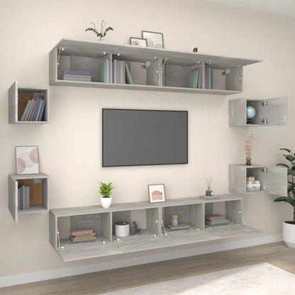 8Dílný Set Tv Skříněk Betonově Šedý Kompozitní Dřevo