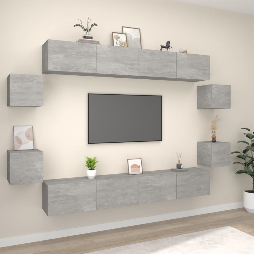 8Dílný Set Tv Skříněk Betonově Šedý Kompozitní Dřevo