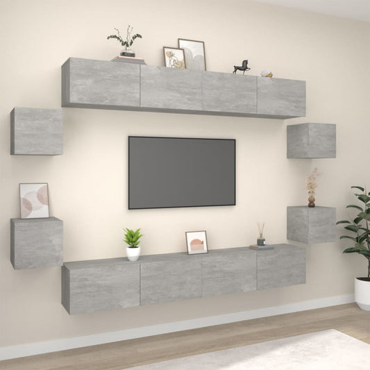 8Dílný Set Tv Skříněk Betonově Šedý Kompozitní Dřevo