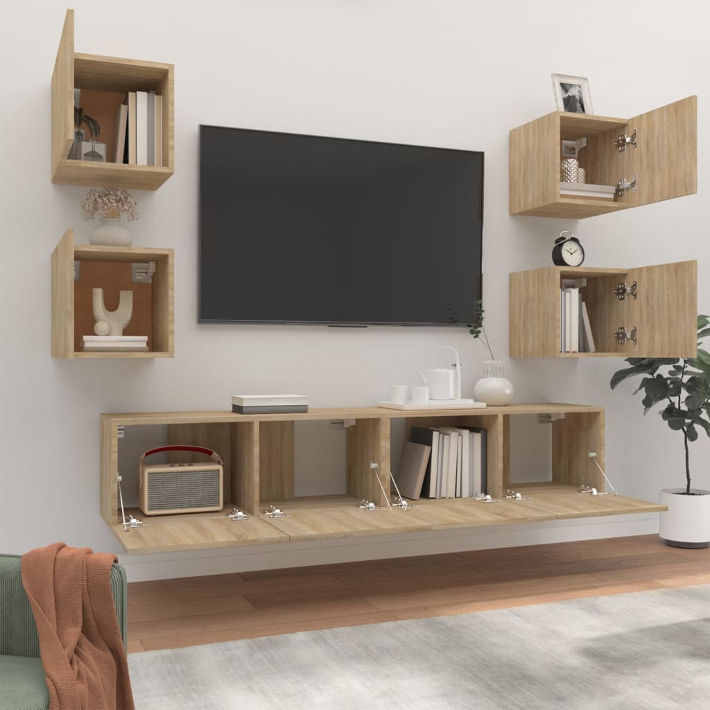 6Dílný Set Tv Skříněk Dub Sonoma Kompozitní Dřevo