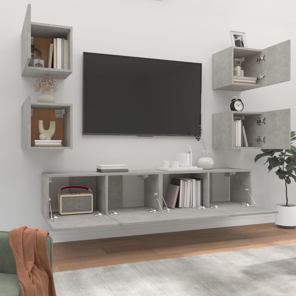 6Dílný Set Tv Skříněk Betonově Šedý Kompozitní Dřevo