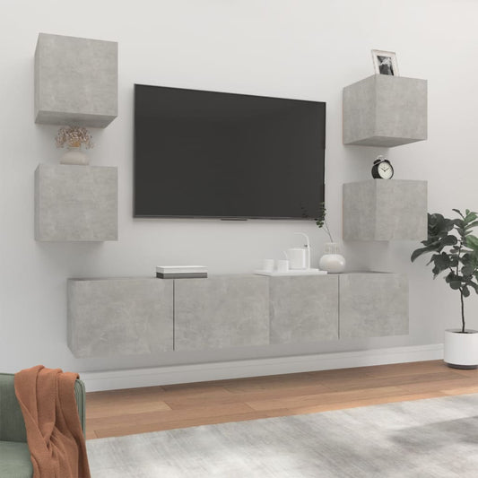 6Dílný Set Tv Skříněk Betonově Šedý Kompozitní Dřevo