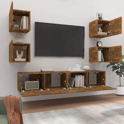 6Dílný Set Tv Skříněk Kouřový Dub Kompozitní Dřevo