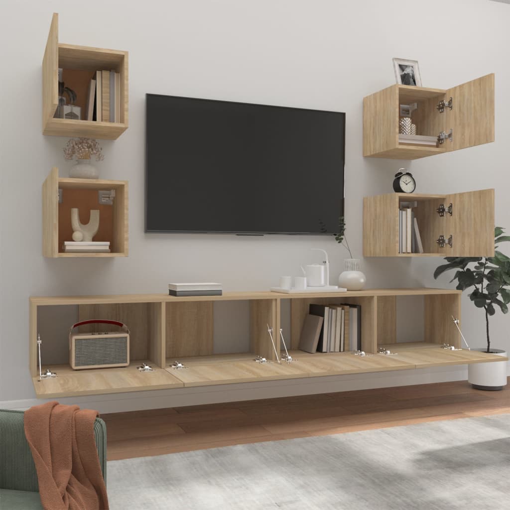 6Dílný Set Tv Skříněk Dub Sonoma Kompozitní Dřevo