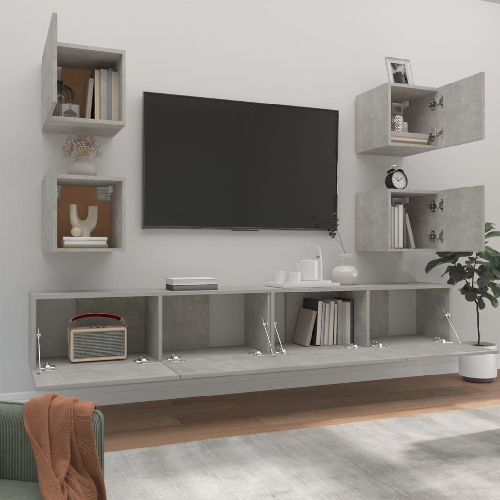 6Dílný Set Tv Skříněk Betonově Šedý Kompozitní Dřevo