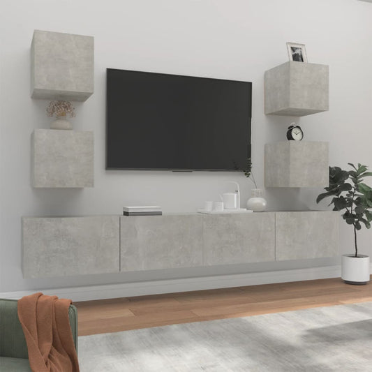 6Dílný Set Tv Skříněk Betonově Šedý Kompozitní Dřevo