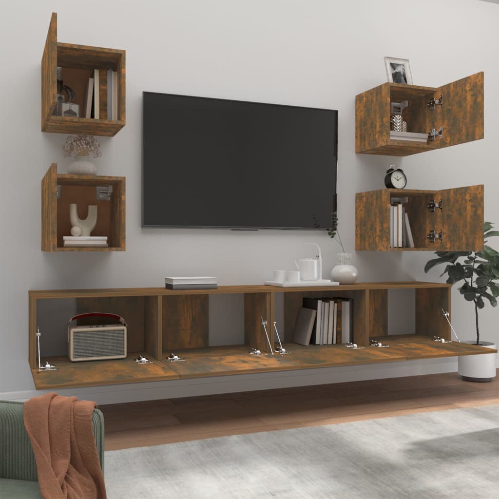 6Dílný Set Tv Skříněk Kouřový Dub Kompozitní Dřevo