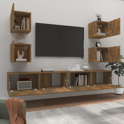 6Dílný Set Tv Skříněk Kouřový Dub Kompozitní Dřevo