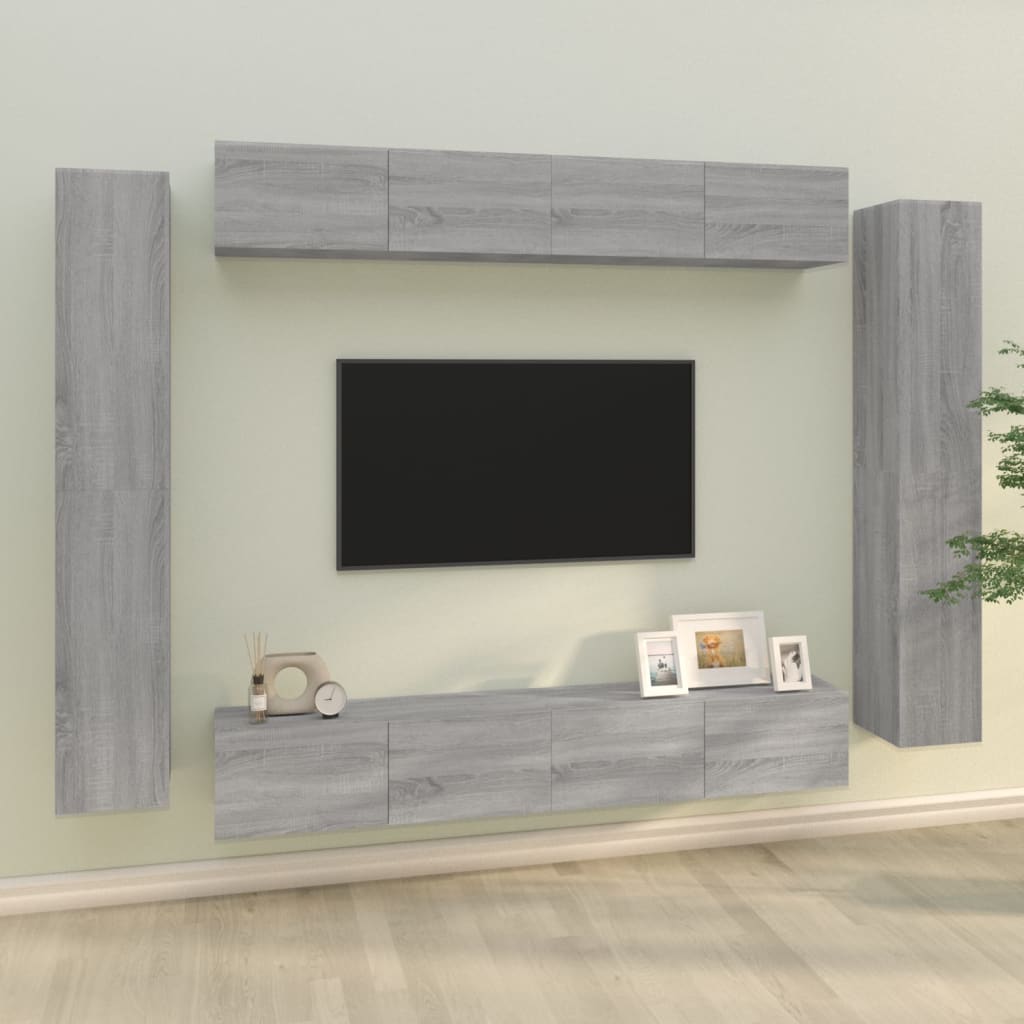 8Dílný Set Tv Skříněk Šedý Sonoma Kompozitní Dřevo