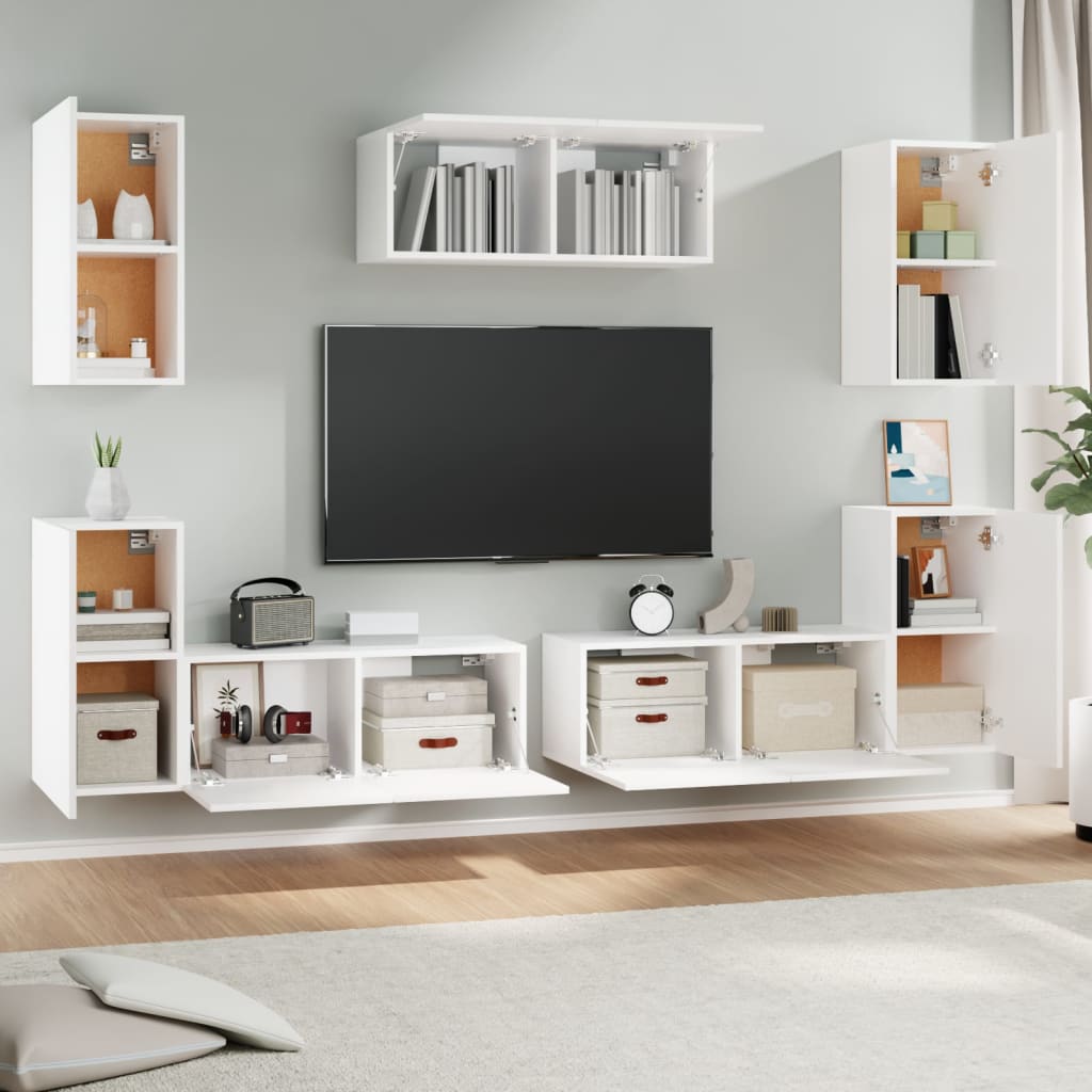 7Dílný Set Tv Skříněk Bílý Kompozitní Dřevo