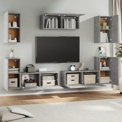 7Dílný Set Tv Skříněk Betonově Šedý Kompozitní Dřevo