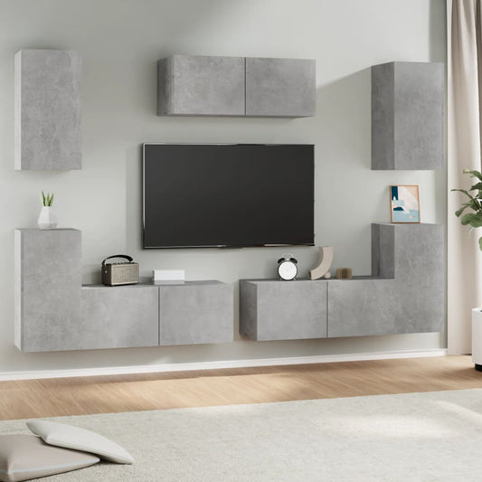 7Dílný Set Tv Skříněk Betonově Šedý Kompozitní Dřevo