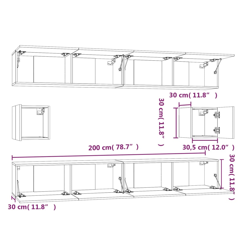 6Dílný Set Tv Skříněk Kouřový Dub Kompozitní Dřevo