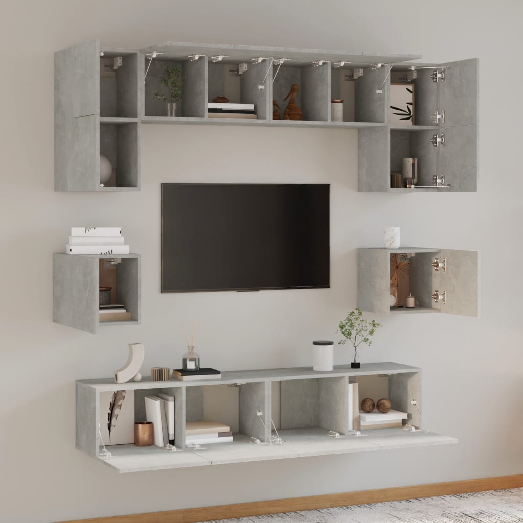 8Dílný Set Tv Skříněk Betonově Šedý Kompozitní Dřevo