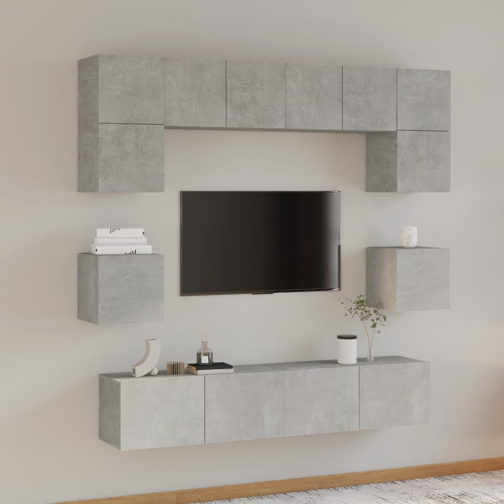 8Dílný Set Tv Skříněk Betonově Šedý Kompozitní Dřevo