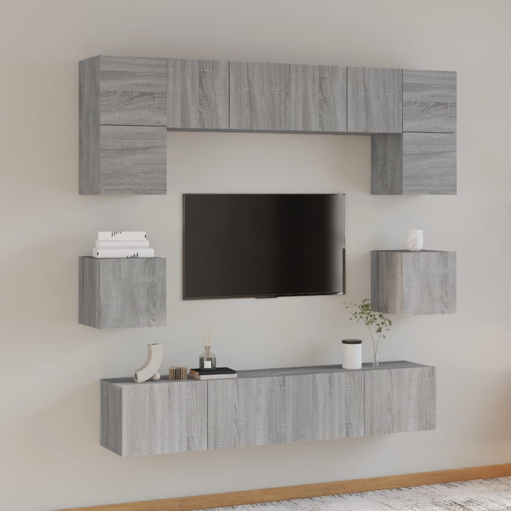 8Dílný Set Tv Skříněk Betonově Šedý Kompozitní Dřevo