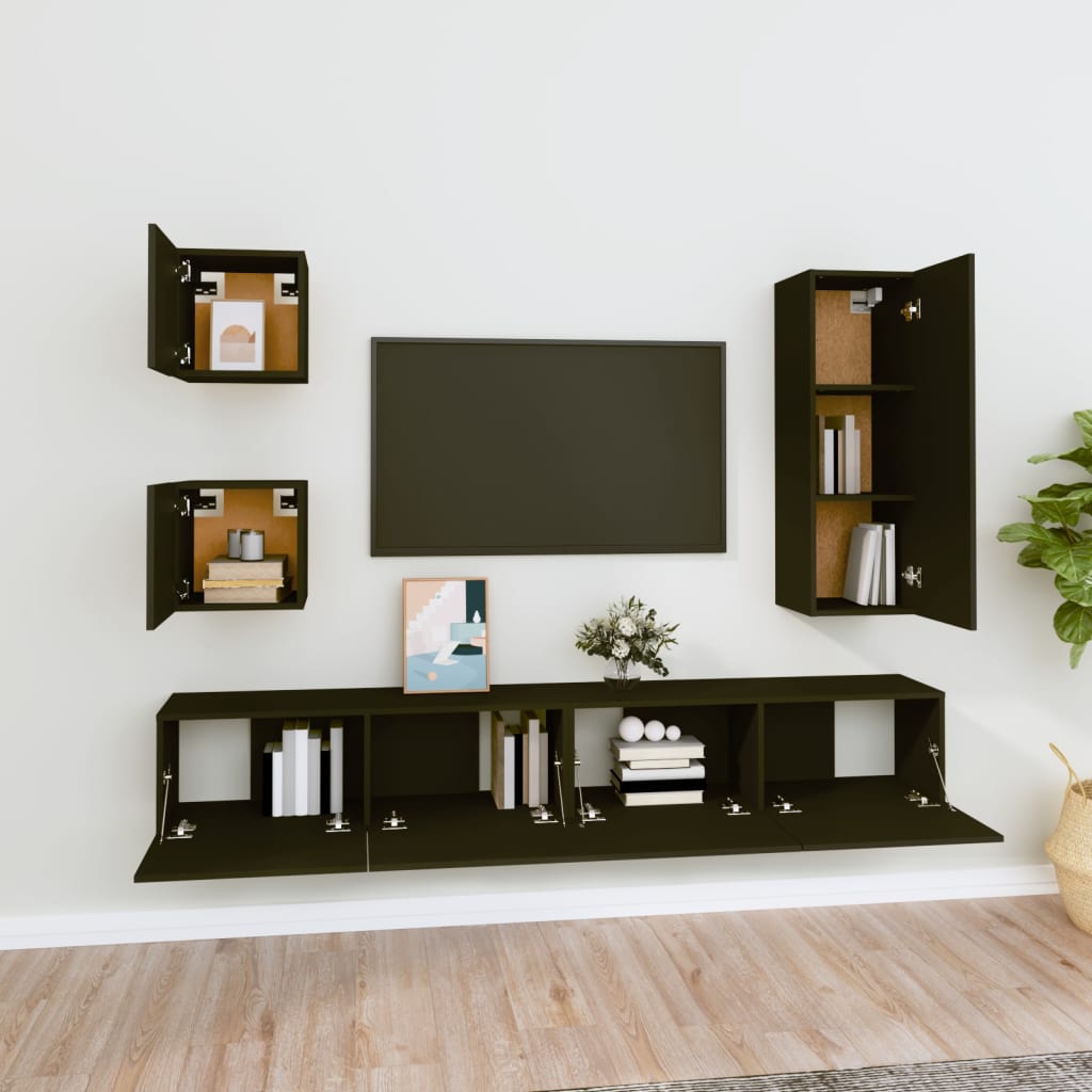 5Dílný Set Tv Skříněk Černý Kompozitní Dřevo
