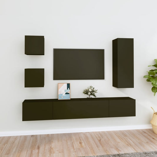 5Dílný Set Tv Skříněk Černý Kompozitní Dřevo