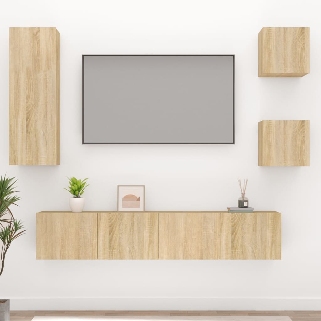 5Dílný Set Tv Skříněk Dub Sonoma Kompozitní Dřevo