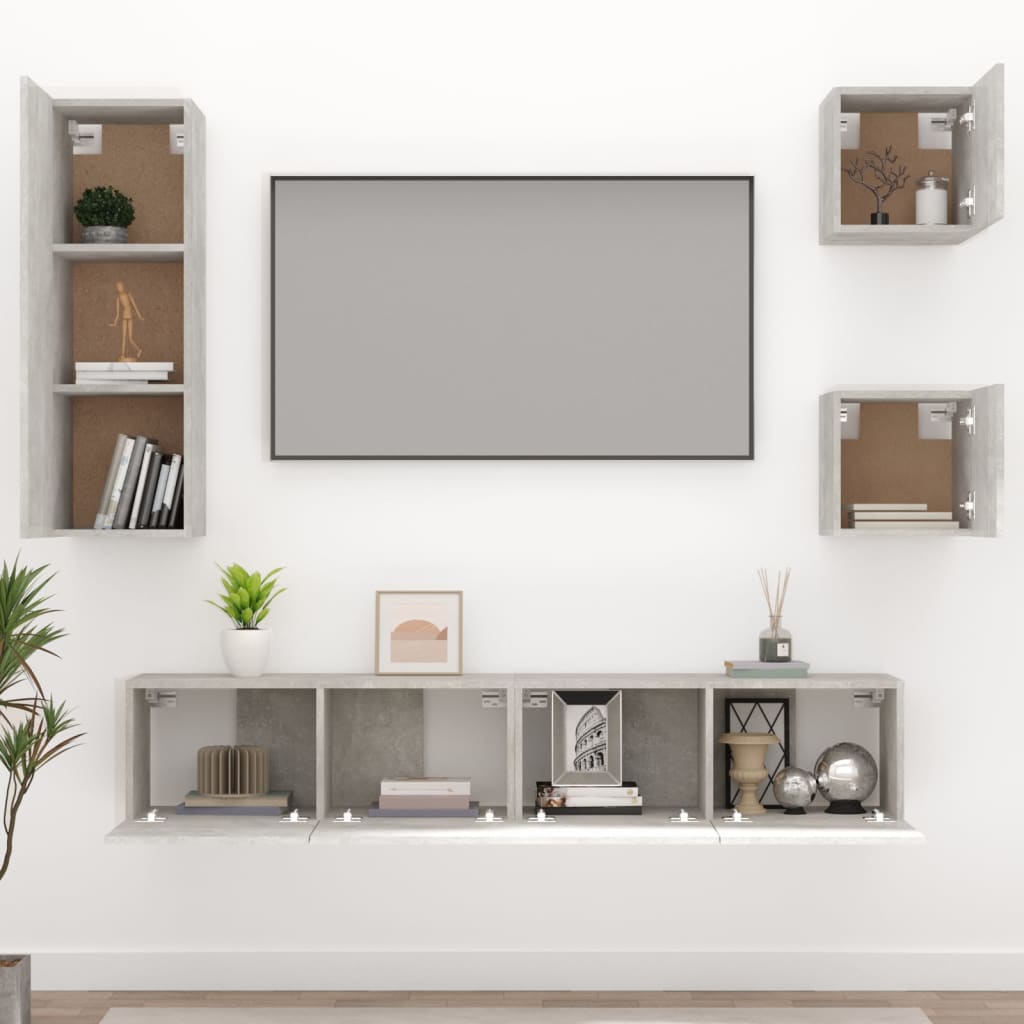 5Dílný Set Tv Skříněk Betonově Šedý Kompozitní Dřevo