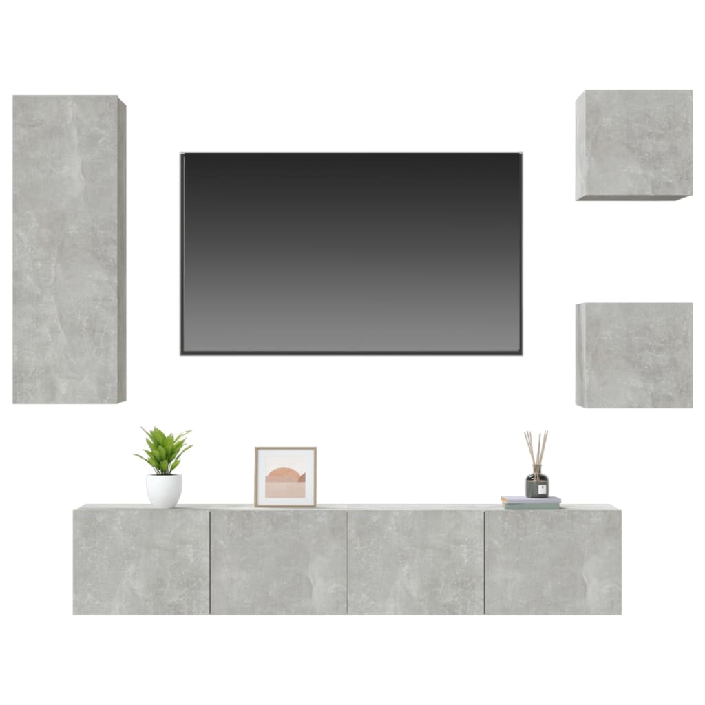 5Dílný Set Tv Skříněk Betonově Šedý Kompozitní Dřevo