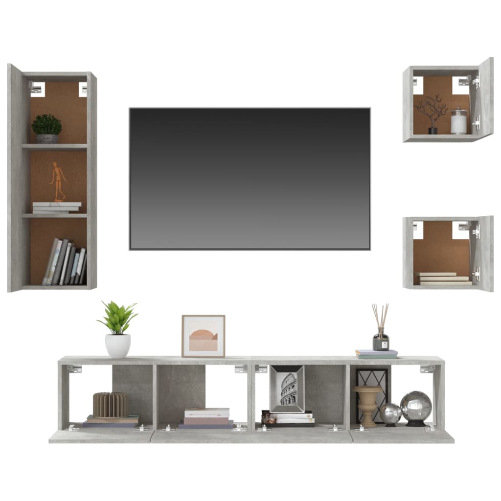 5Dílný Set Tv Skříněk Betonově Šedý Kompozitní Dřevo