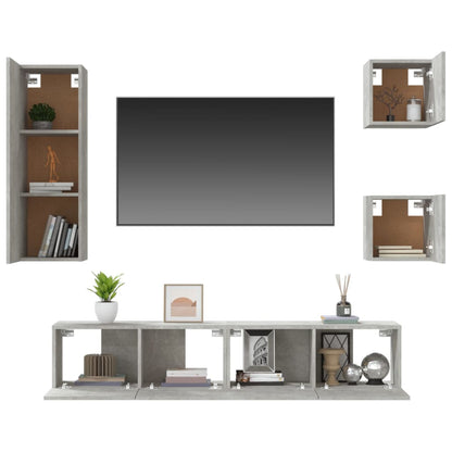5Dílný Set Tv Skříněk Betonově Šedý Kompozitní Dřevo