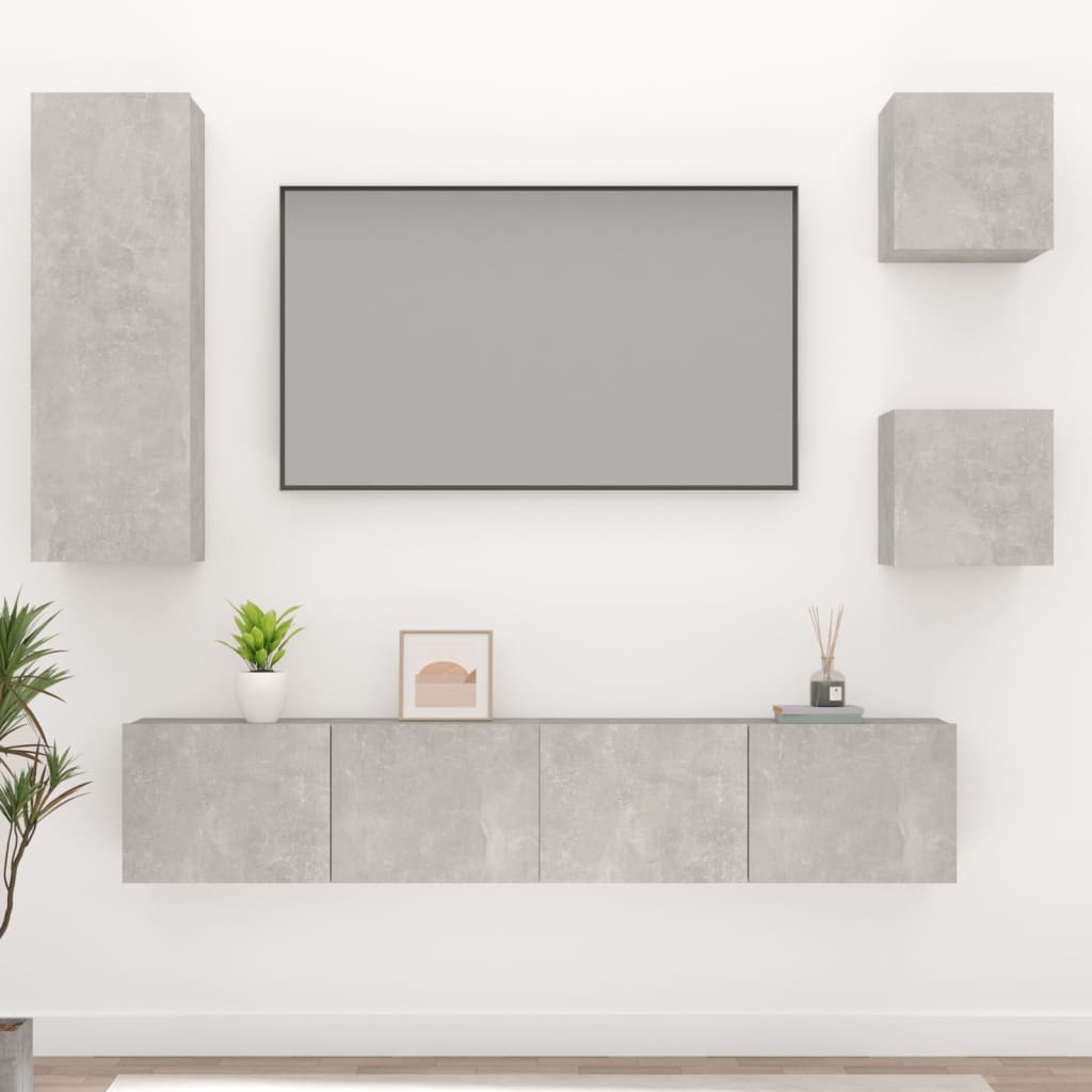 5Dílný Set Tv Skříněk Betonově Šedý Kompozitní Dřevo