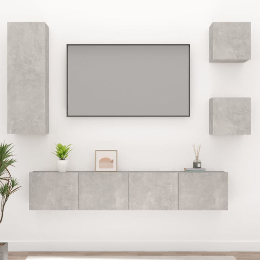 5Dílný Set Tv Skříněk Betonově Šedý Kompozitní Dřevo