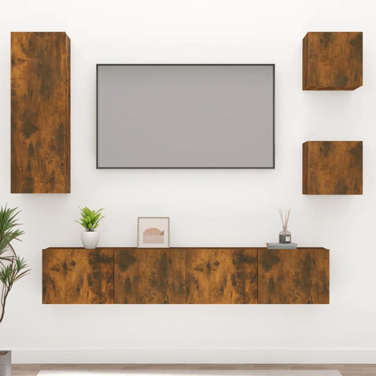 5Dílný Set Tv Skříněk Kouřový Dub Kompozitní Dřevo