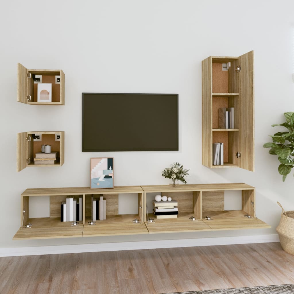 5Dílný Set Tv Skříněk Dub Sonoma Kompozitní Dřevo