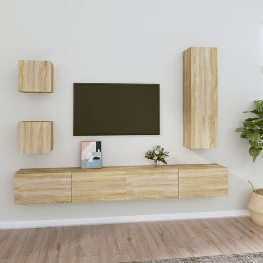 5Dílný Set Tv Skříněk Dub Sonoma Kompozitní Dřevo