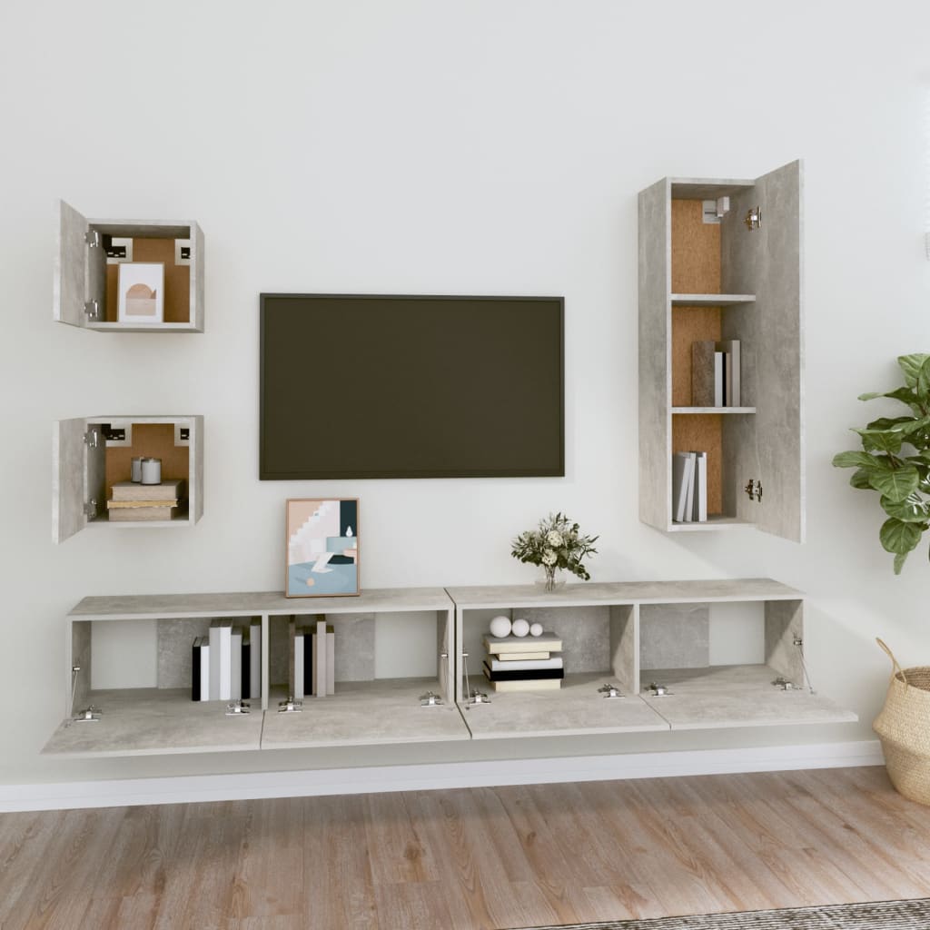 5Dílný Set Tv Skříněk Betonově Šedý Kompozitní Dřevo
