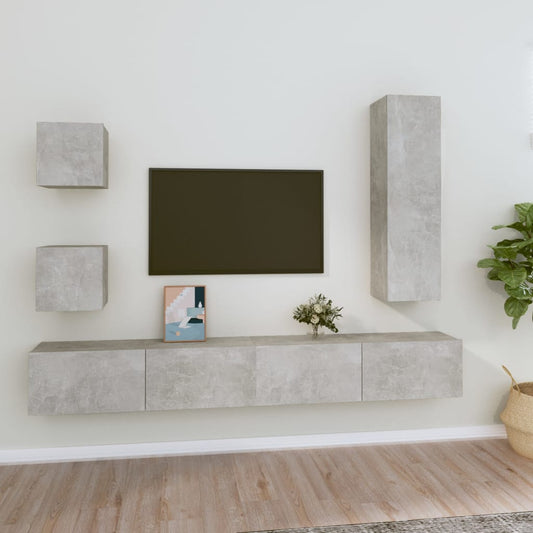 5Dílný Set Tv Skříněk Betonově Šedý Kompozitní Dřevo