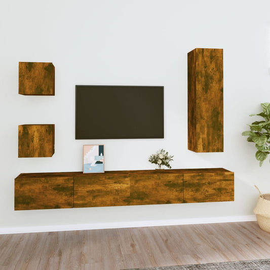 5Dílný Set Tv Skříněk Kouřový Dub Kompozitní Dřevo