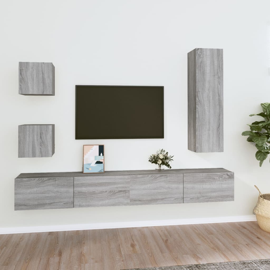 5Dílný Set Tv Skříněk Šedý Sonoma Kompozitní Dřevo