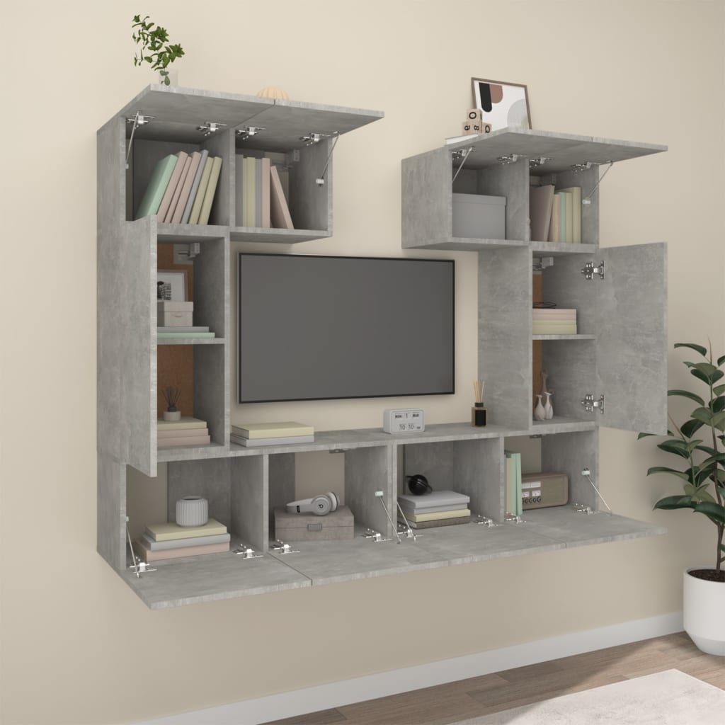 6Dílný Set Tv Skříněk Betonově Šedý Kompozitní Dřevo