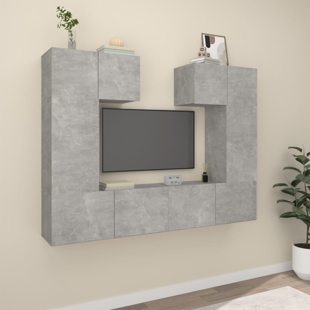 6Dílný Set Tv Skříněk Betonově Šedý Kompozitní Dřevo