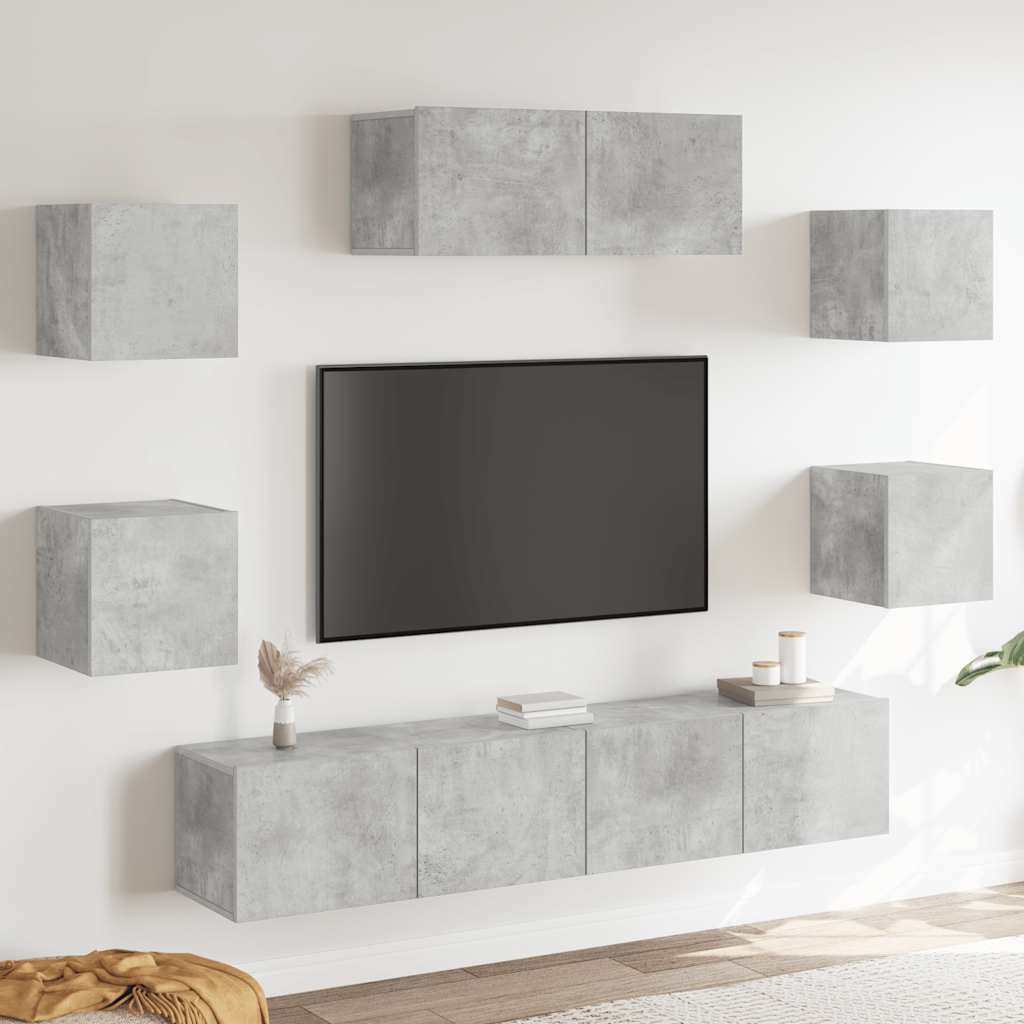 7Dílný Set Tv Skříněk Betonově Šedý Kompozitní Dřevo