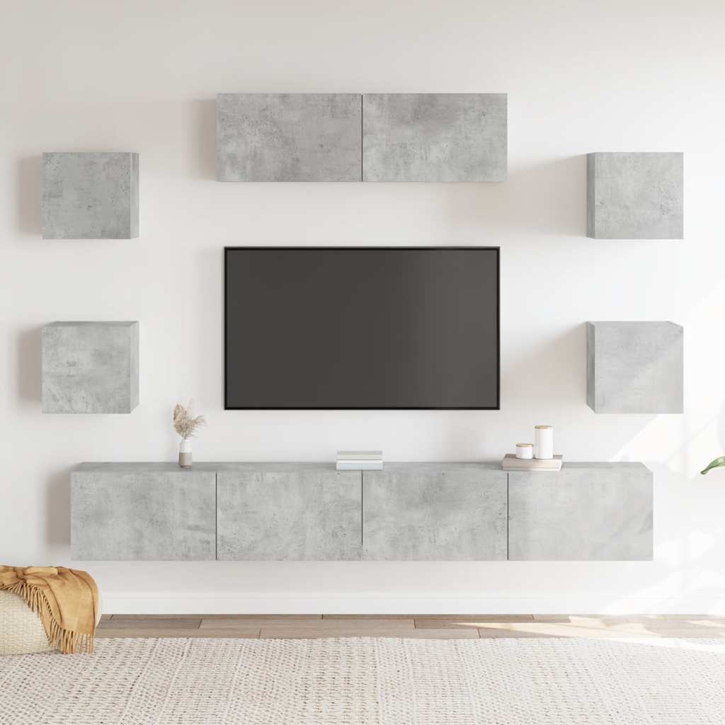 7Dílný Set Tv Skříněk Betonově Šedý Kompozitní Dřevo