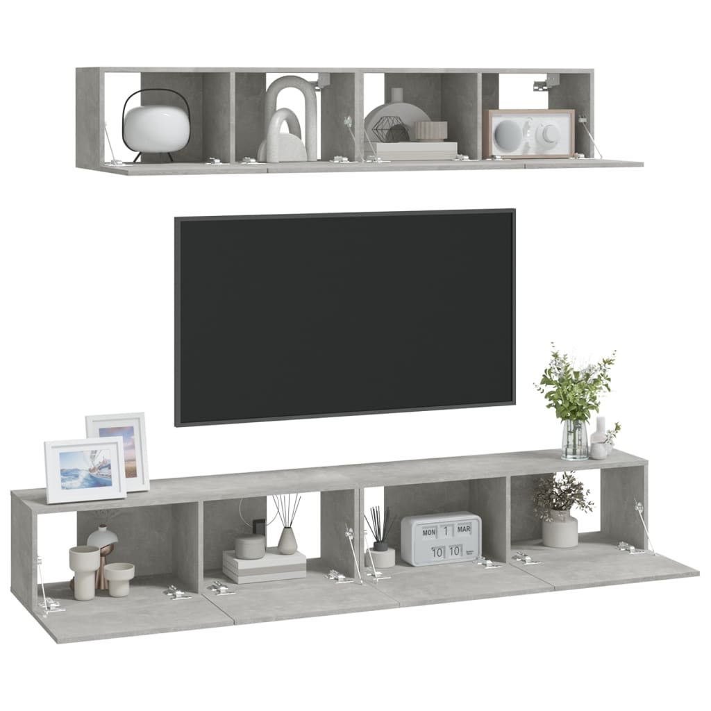 4Dílný Set Tv Skříněk Betonově Šedý Kompozitní Dřevo